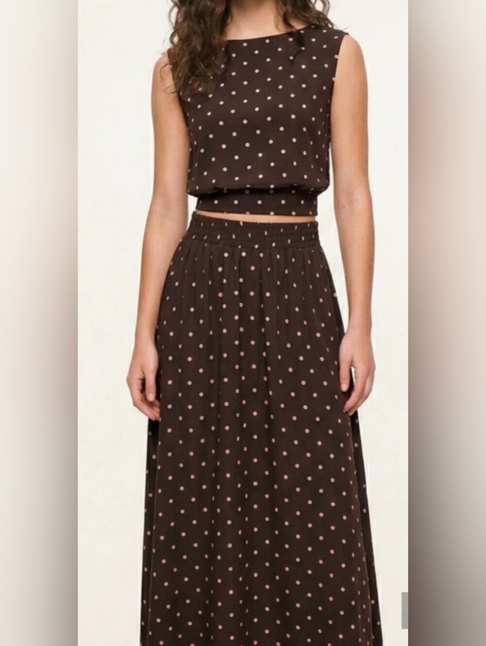 Polka Dot Brown Top Maxi Skirt - Women With Bow At The Back - Picture 2 of 2